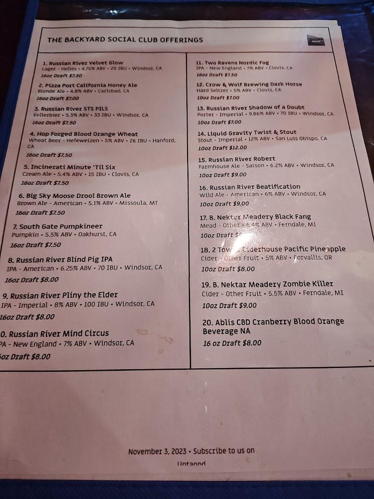 Backyard Social Club Menu image 4
